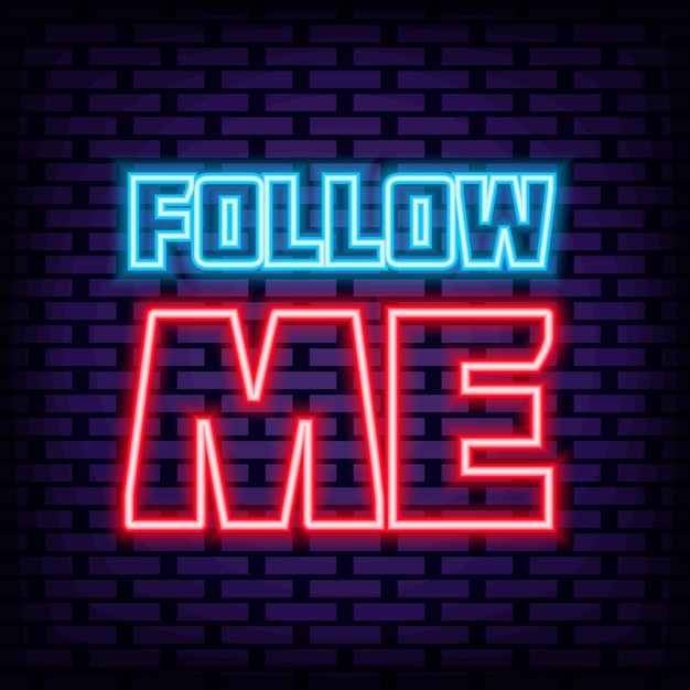 Follow Me Badge in neon-stijl Neon script Nacht heldere reclame