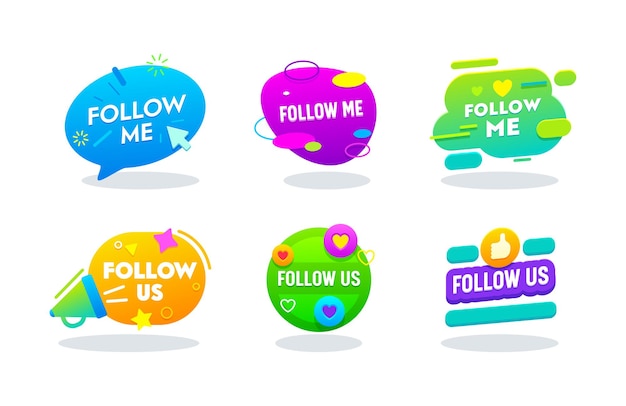 Follow Me and Follow Us Banners Set, Social Media Networks Logo in Colorful Memphis Style with Typography