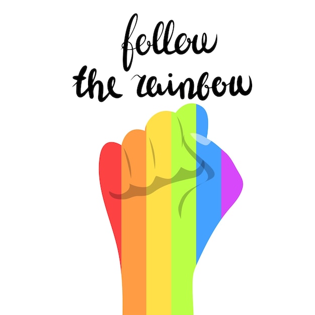 Vettore segui il pugno arcobaleno nel banner concept lgbt color arcobaleno