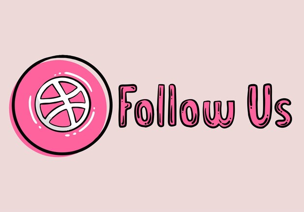 Follow Us 텍스트가 있는 Dribbble의 소셜 미디어 전화 아이콘 심볼 로고를 위한 Follow Us Dribbble 버튼