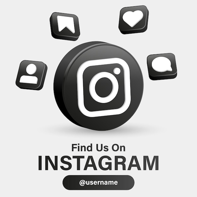 follow us on instagram social media logos with 3d logo in modern black frame with notification icons