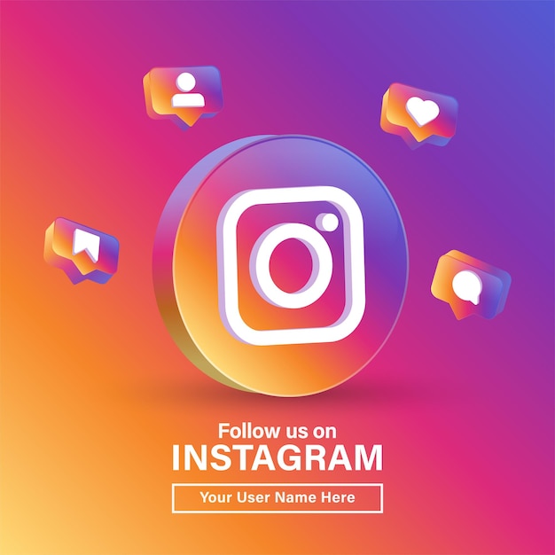 follow us on instagram with 3d logo in modern circle for social media icons logos or join us banner
