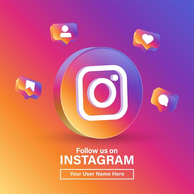 Vettore seguici su instagram con il logo 3d nel cerchio moderno per i loghi delle icone dei social media o unisciti a noi banner