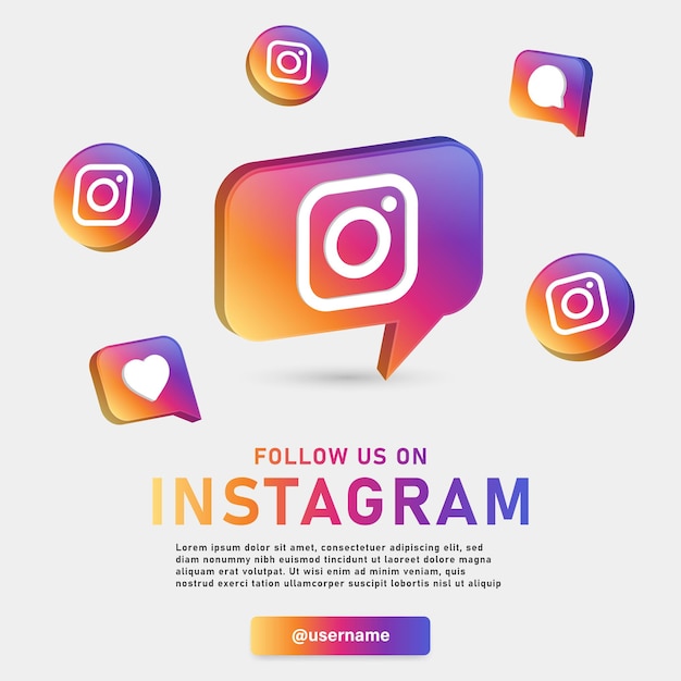 Follow us on instagram with 3d logos and notification post reaction icons join us on social media