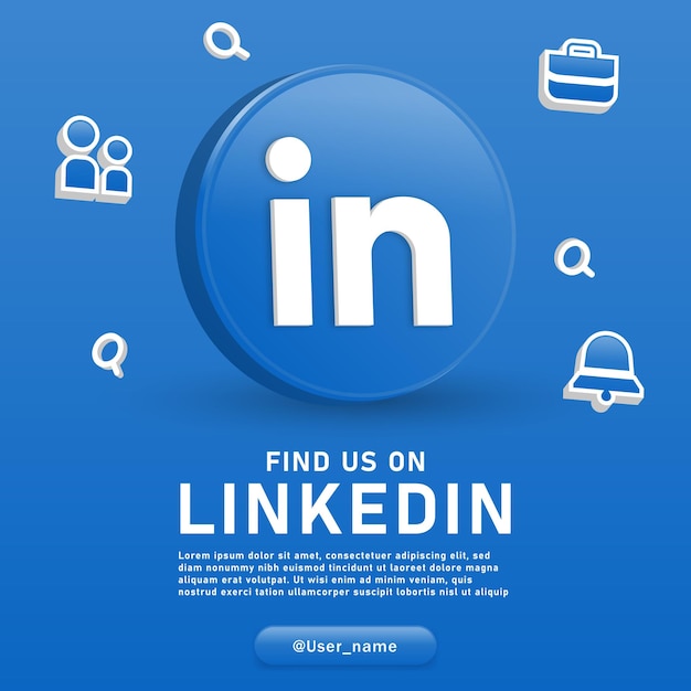 Vector follow us on linkedin 3d logo and social media background notification icons employee job bell icon