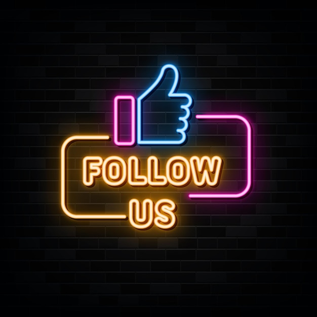 follow us neon sign design element light banner