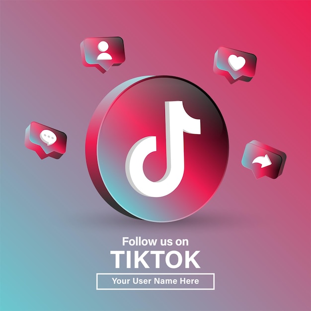 Вектор Подписывайтесь на нас на tiktok 3d logo в современном круге для значков социальных сетей или присоединяйтесь к нам баннер