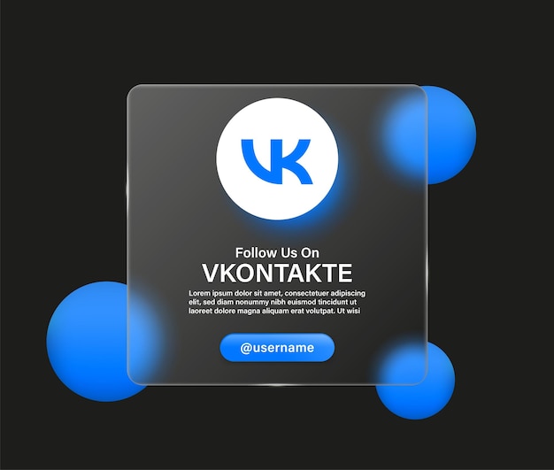 Glassmorphism 투명 배경 소셜 미디어 아이콘 로고의 Vk Vkontakte 로고 아이콘에서 우리를 따르십시오.