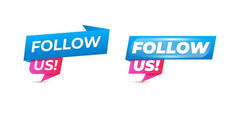 Vector follow us on social media label and stickers set isolated on white