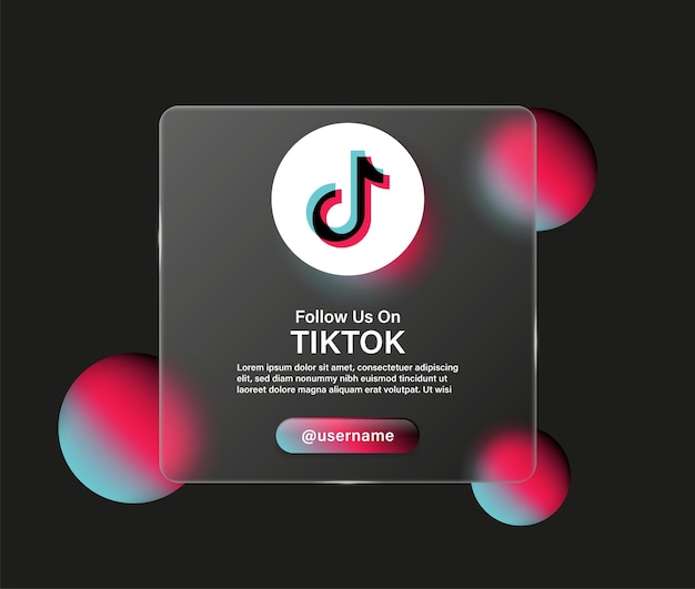 Следуйте за нами на значок логотипа tiktok в стеклянном прозрачном фоне значки социальных сетей логотипы