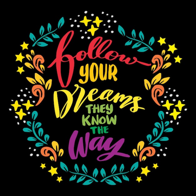 Vector follow your dreams they know the way hand lettering poster quotes