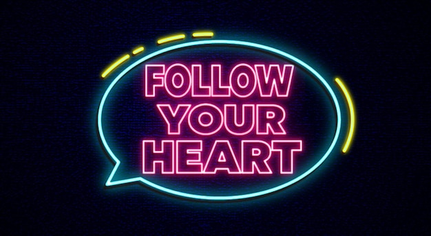 Vector follow your heart lettering neon sign vector set template