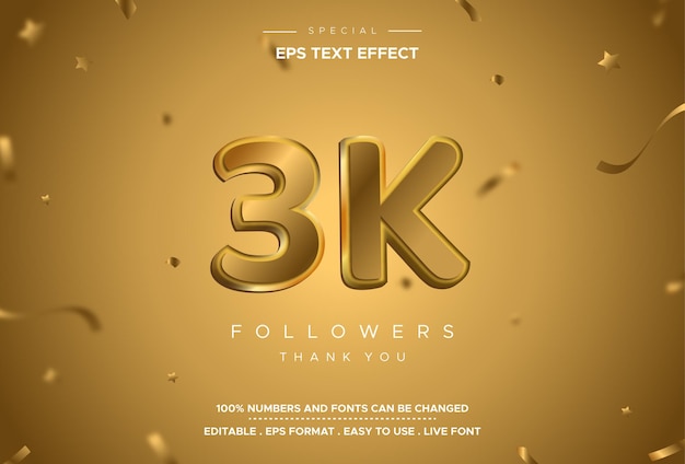 Follower number text effect with gold color