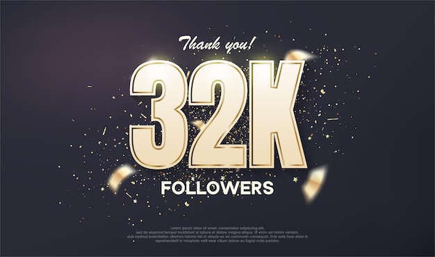 Vettore i follower progettano un numero unico per la celebrazione del raggiungimento dei risultati 32k con oro di lusso