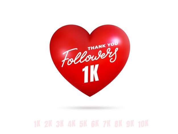 Followers thank you. Template for social media celebrate subscribers milestone with glossy heart.