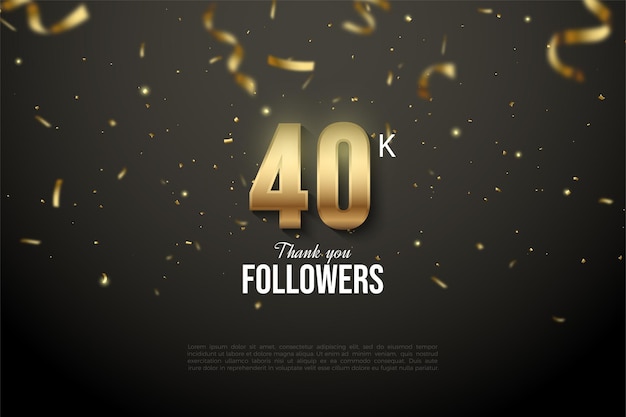 Followers with figure illustration showered with ribbons and gold paper.