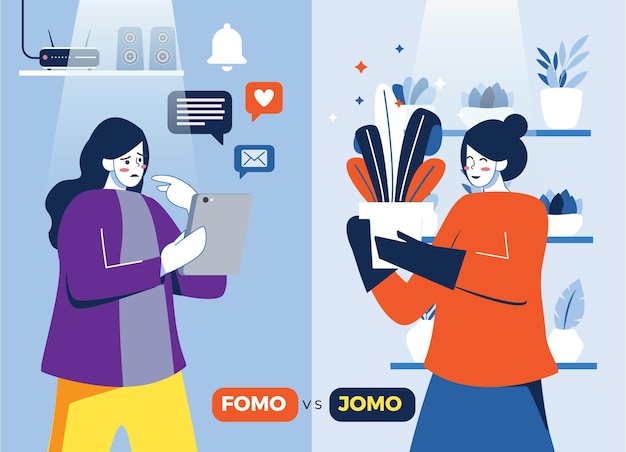 Illustrazione di fomo vs jomo