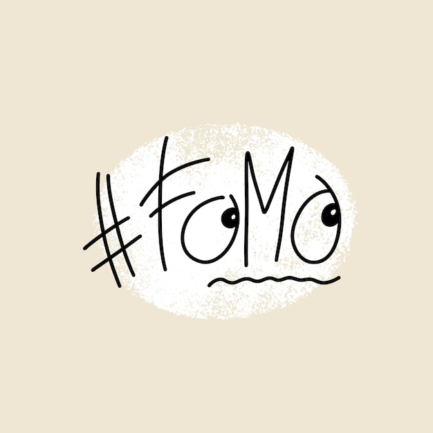 FOMO word with hashtag symbol vector illustration Fear Of Missing Out Design for cards stickers social media banners