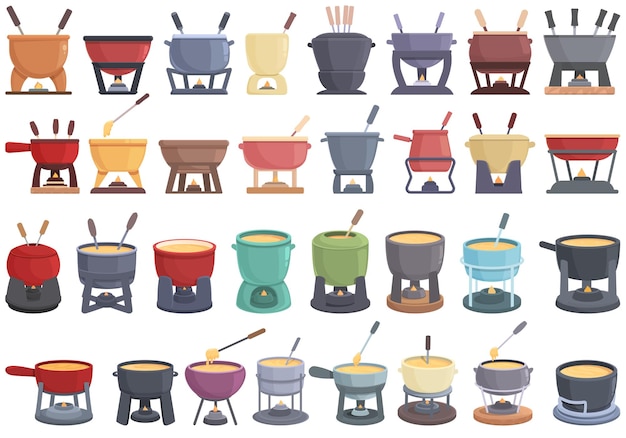 Fondue icons set cartoon vector Cheese cow