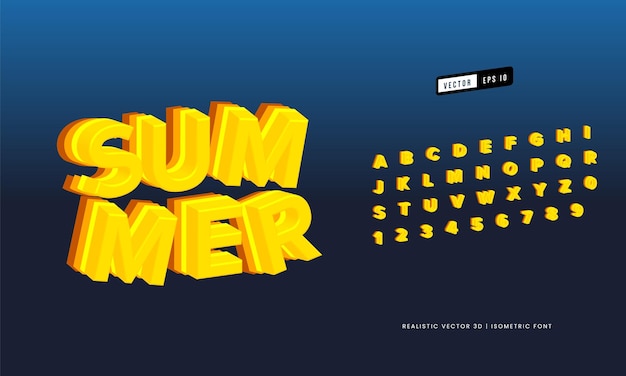 Font 3d realistic isometric summer typography vector alphabet