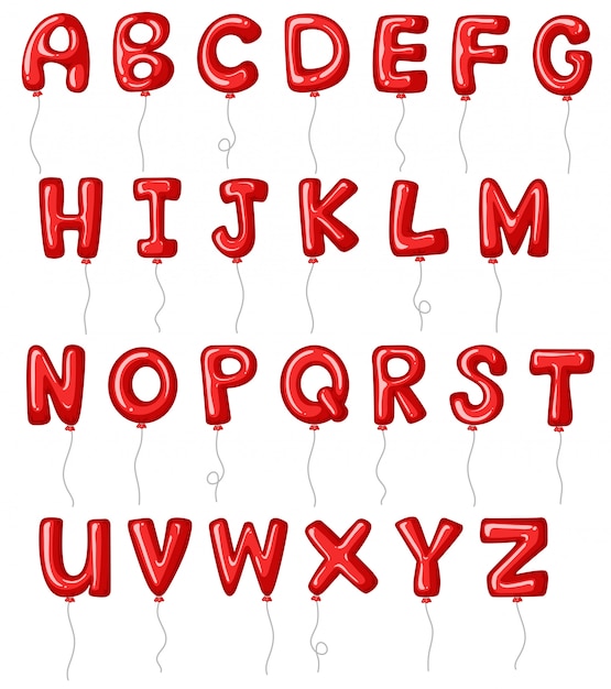 Vector font design for alphabets in red balloons