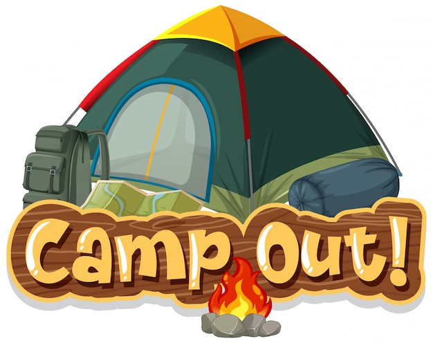 Font design for camp out with tent in the park