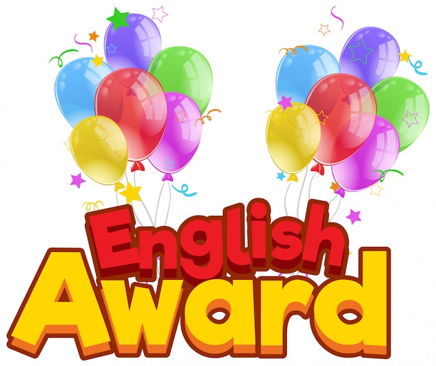 Font design for English award with colorful balloons