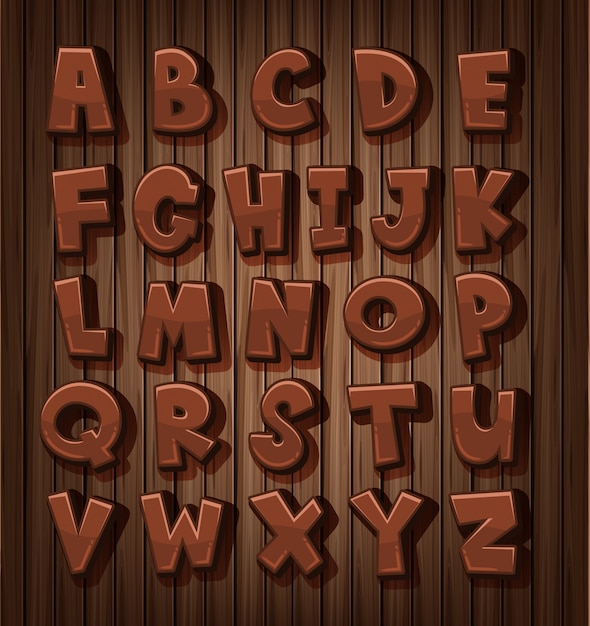 Вектор Дизайн шрифтов для английского алфавита с коричневым цветом