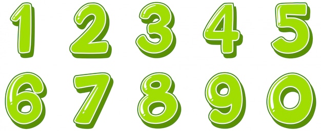 Font design for numbers one to zero on white background