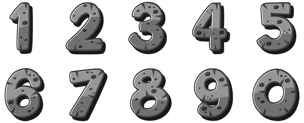 Vettore design dei caratteri per i numeri da uno a zero su sfondo bianco