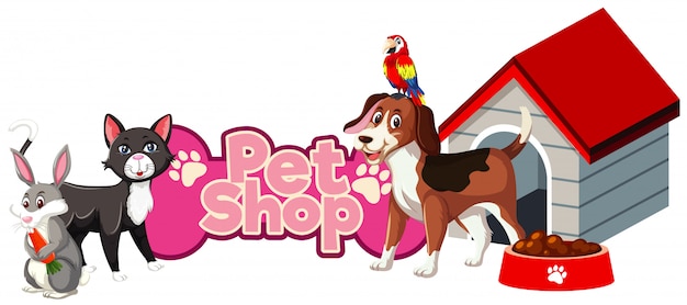 Font design for pet shop with many cute animals