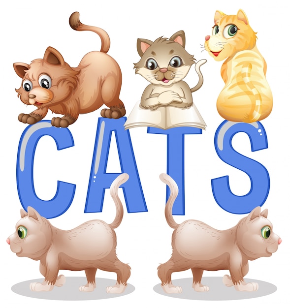 Vector font design with word cats with many kittens in background