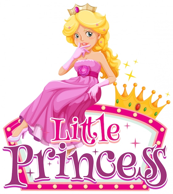 Vector font design for word little princess with cute princees in pink