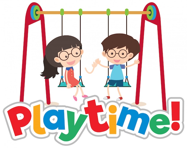 Font design for word play time with happy kids playing