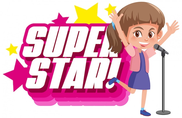 Vector font design for word superstar with girl singing