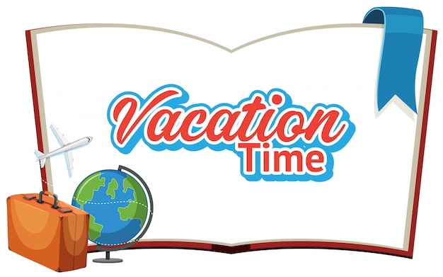 Vector font design for word vacation time with airplane flying