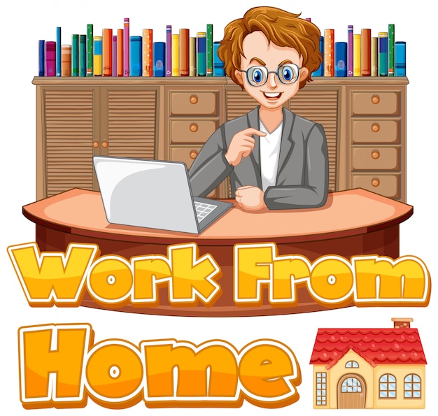 Font design for work from home with man working on computer