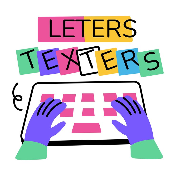 Vector font flat style illustration depicting a character choosing font style