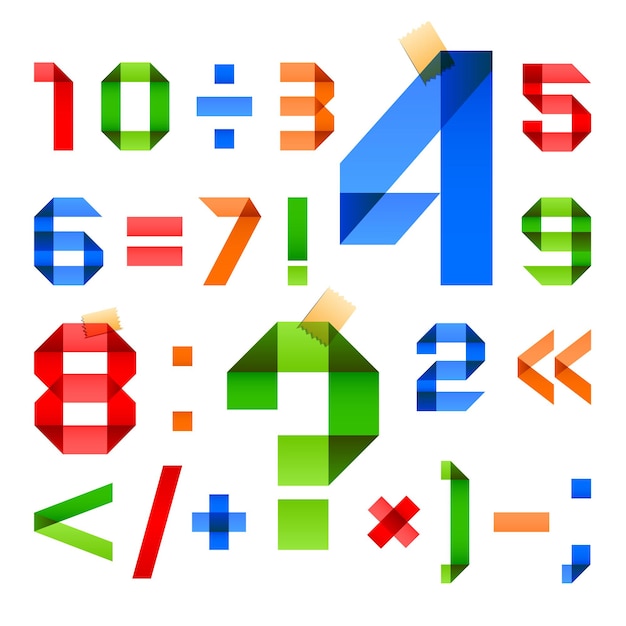 Font folded in the shape of colored paper with Arabic numerals