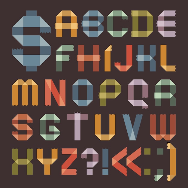 Vector font from colored scotch tape -  roman alphabet