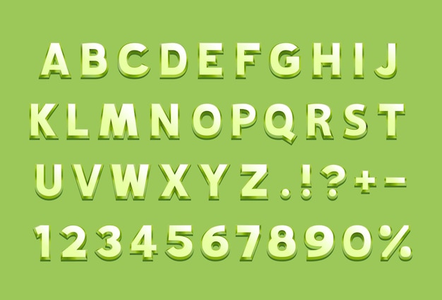 Font green 3d, letter and numbers set. Vector illustration