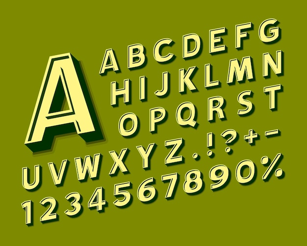 Font green 3d, letter and numbers set. vector illustration