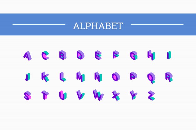 Insieme isometrico di carattere lettere di vettore 3d