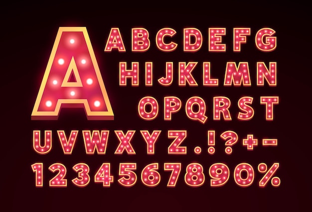 font lamp symbol dolden show letter and numbers set vector illustration