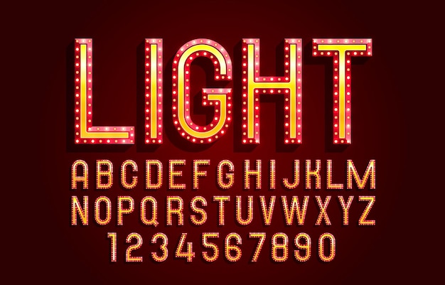 Font lamp symbol, red letter and numbers set. vector illustration