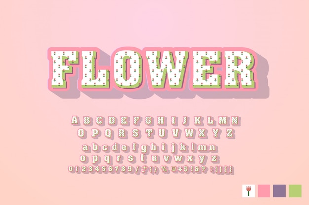 Font made with leaves, floral alphabet letters set