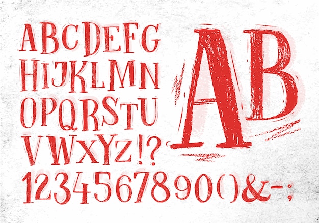 Vector font pencil vintage in red color