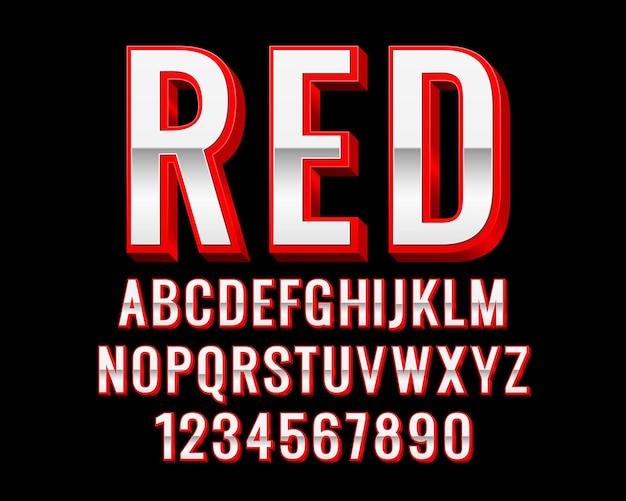 Vector font red symbol, 3d letter and numbers set. vector illustration