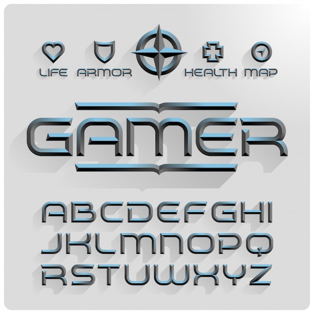font set with volume gradient effect