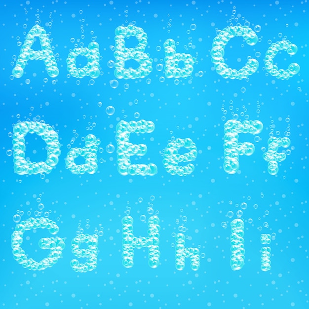 Vector font of soap bubbles. alphabet of bubbles illustration